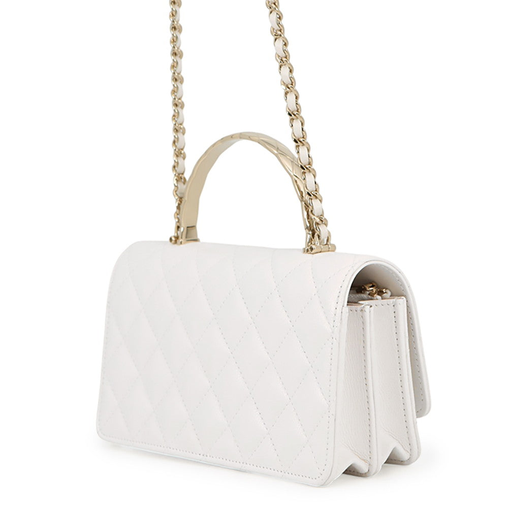 CHANEL Matelasse Top Handle Chain Wallet White Caviar Leather
