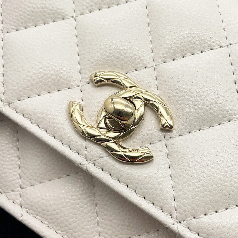 CHANEL Matelasse Top Handle Chain Wallet White Caviar Leather