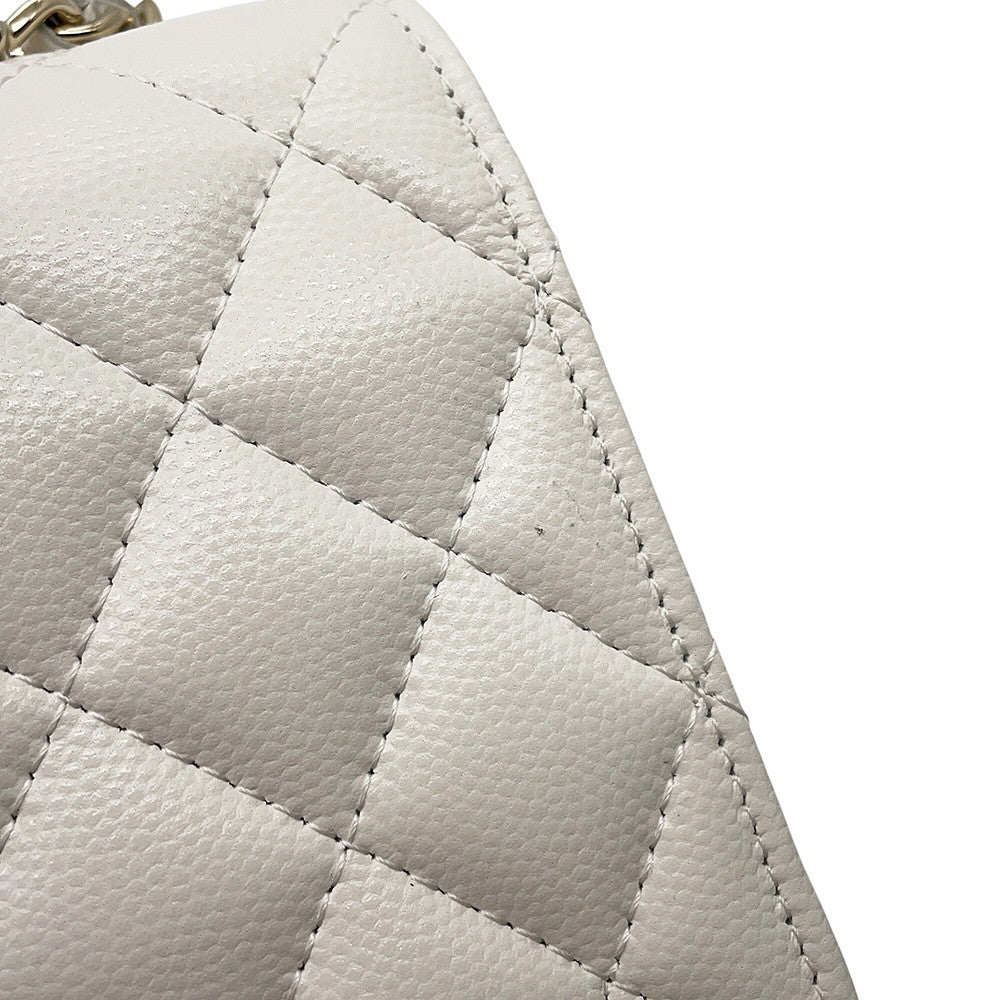 CHANEL Matelasse Top Handle Chain Wallet White Caviar Leather