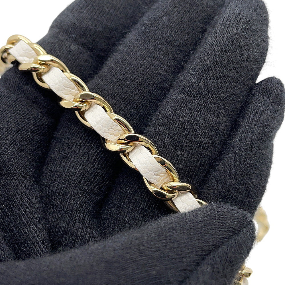 CHANEL Matelasse Top Handle Chain Wallet White Caviar Leather