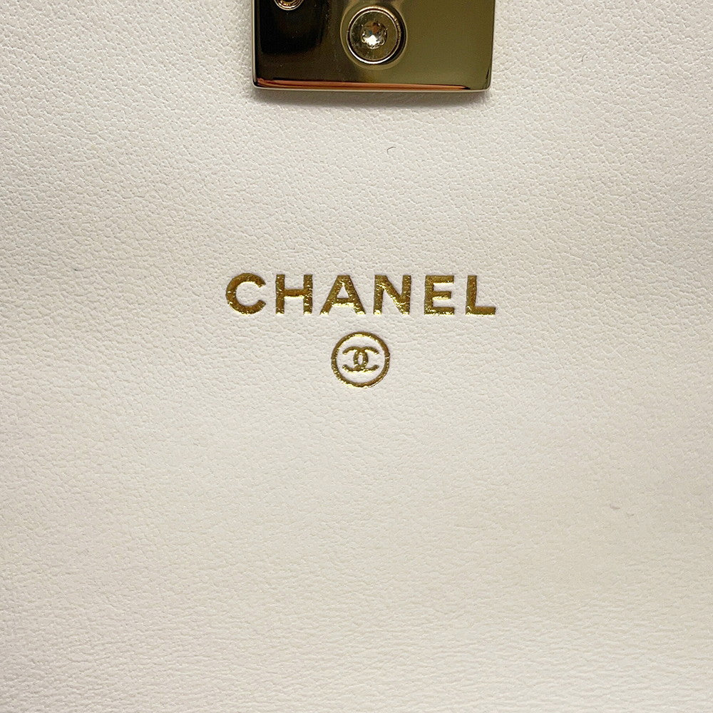 CHANEL Matelasse Top Handle Chain Wallet White Caviar Leather
