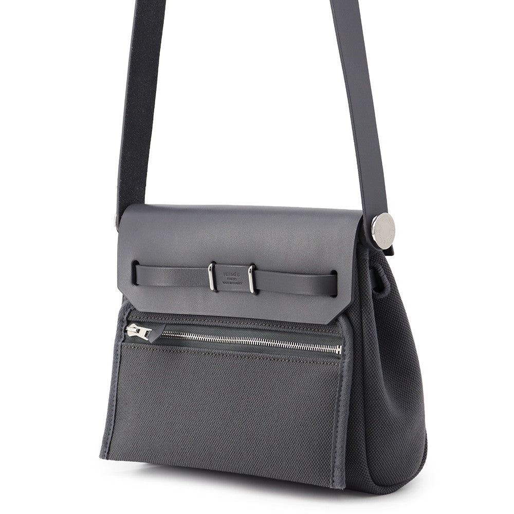 HERMES Herbag zip Ardoise Toile Military Vache Hunter Leather Size Mini