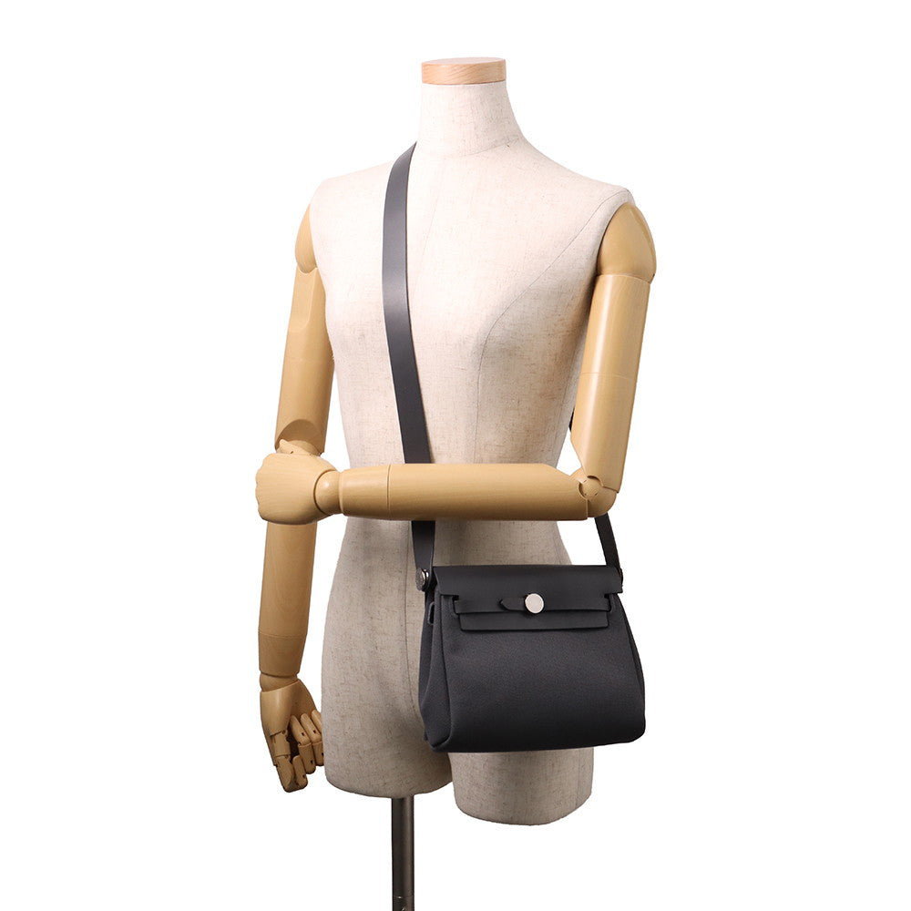 HERMES Herbag zip Ardoise Toile Military Vache Hunter Leather Size Mini