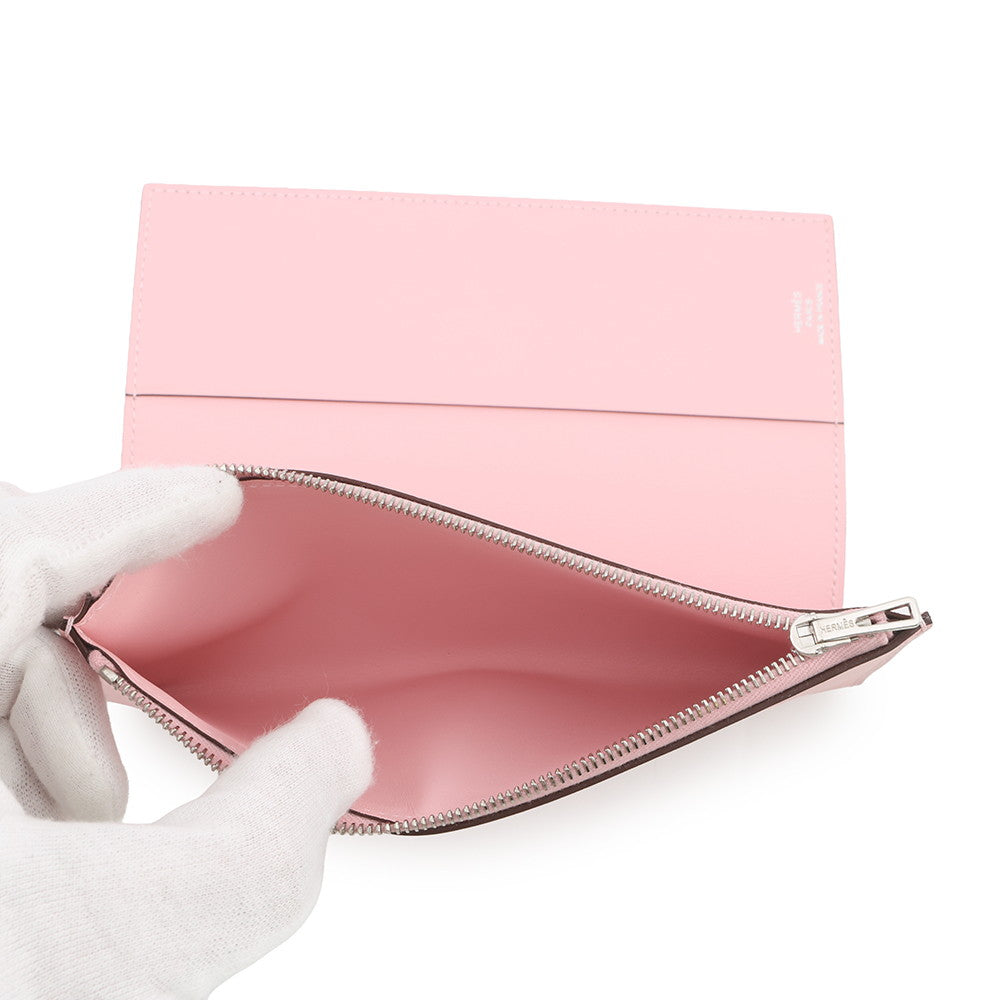 HERMES EA Zip Note Cover Rose Sakura Swift Leather