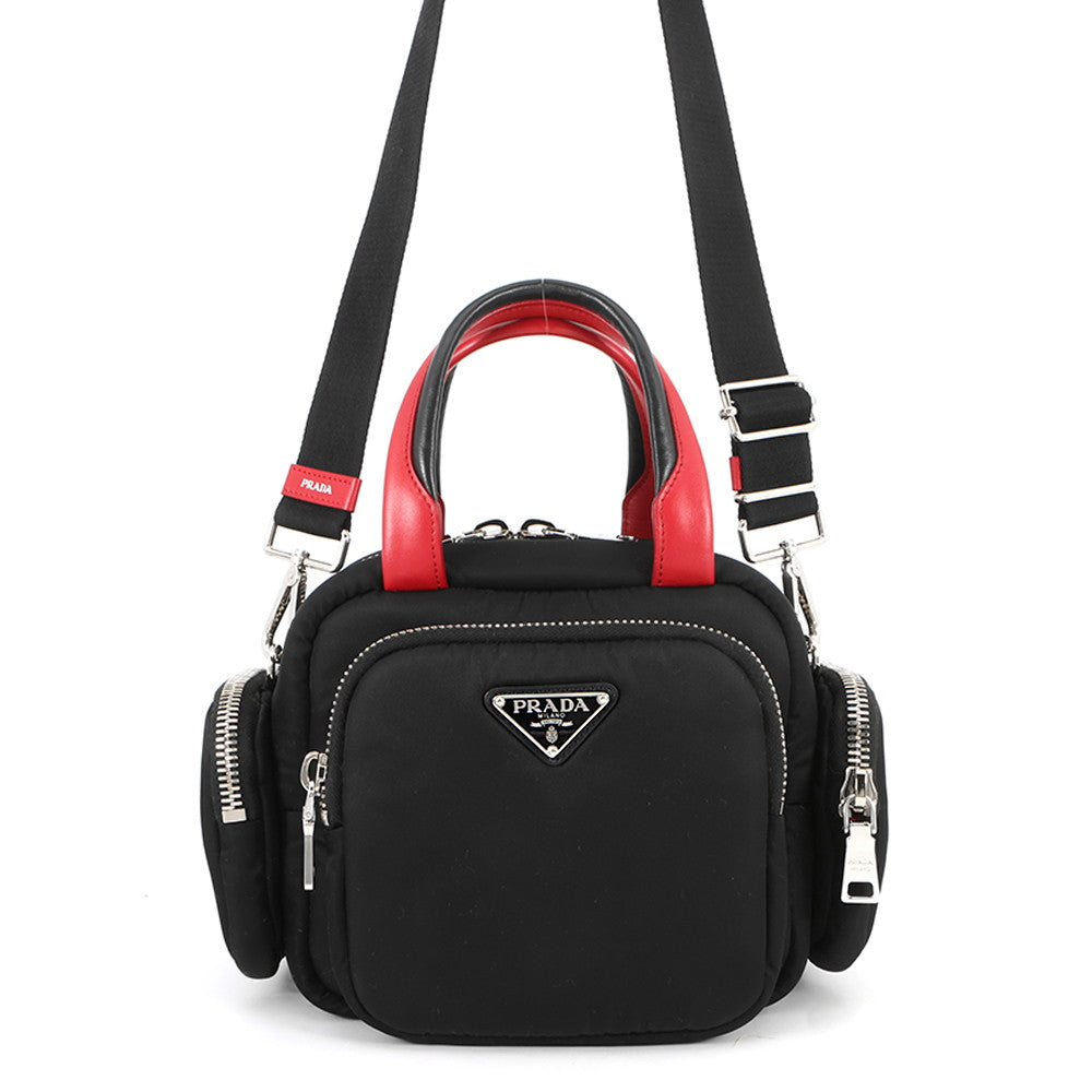 PRADA Multi-pocket 2-way Shoulder Bag Black/Red1BB061 Nylon Leather