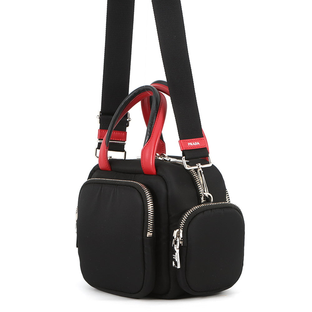 PRADA Multi-pocket 2-way Shoulder Bag Black/Red1BB061 Nylon Leather
