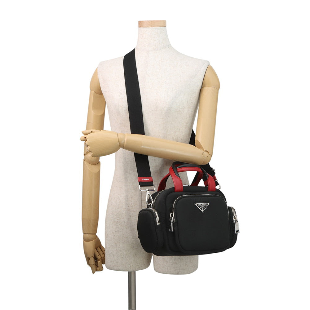 PRADA Multi-pocket 2-way Shoulder Bag Black/Red1BB061 Nylon Leather