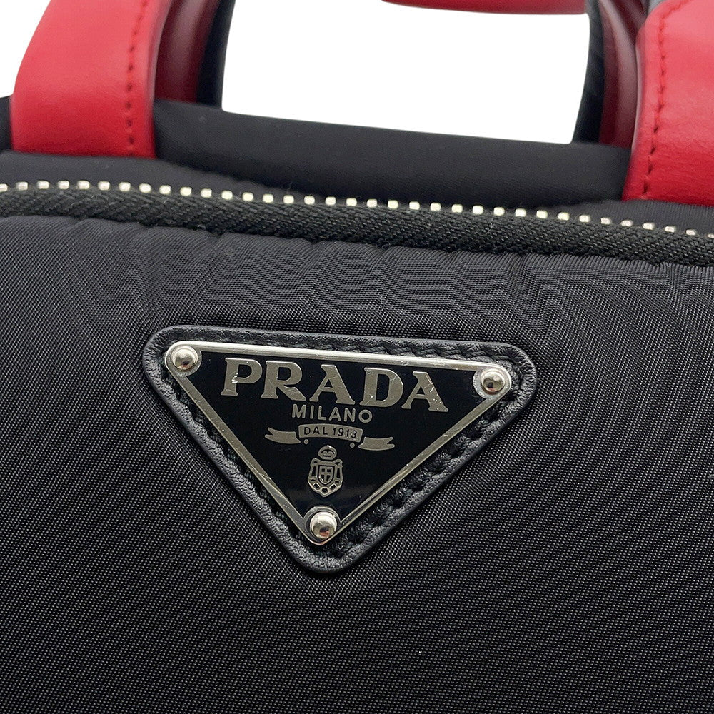 PRADA Multi-pocket 2-way Shoulder Bag Black/Red1BB061 Nylon Leather