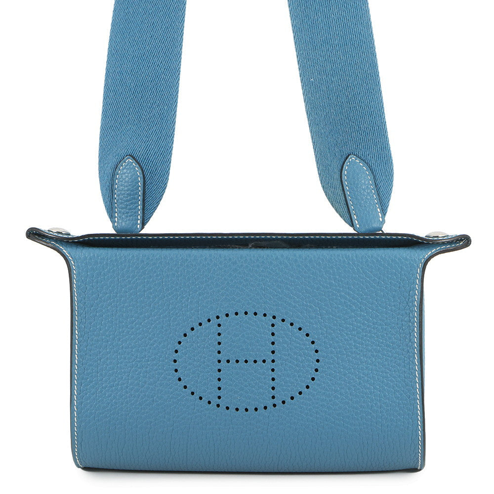 HERMES Videpoches Shoulder Bag New Blue Jean Togo Leather