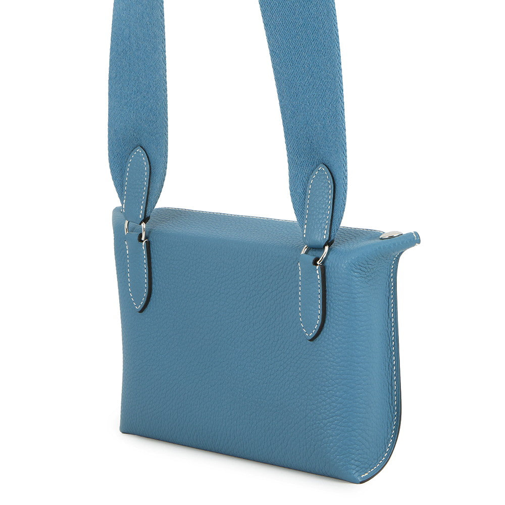 HERMES Videpoches Shoulder Bag New Blue Jean Togo Leather