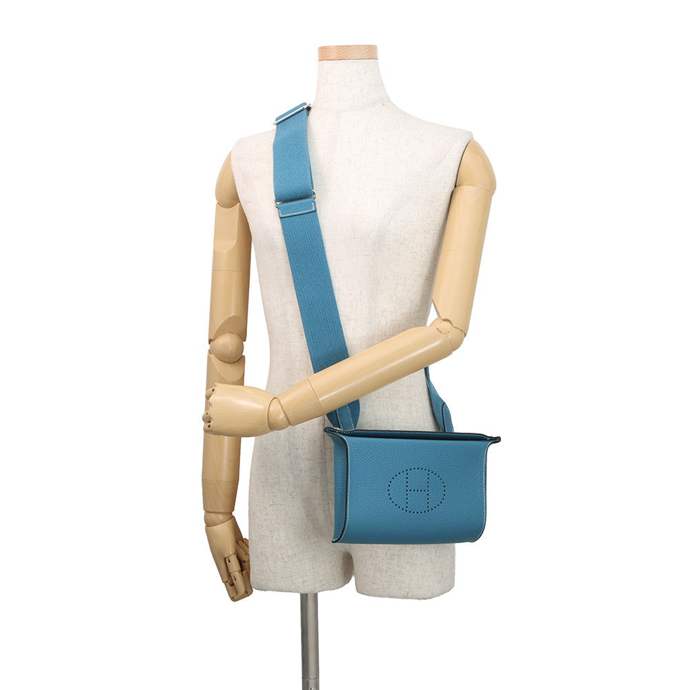 HERMES Videpoches Shoulder Bag New Blue Jean Togo Leather