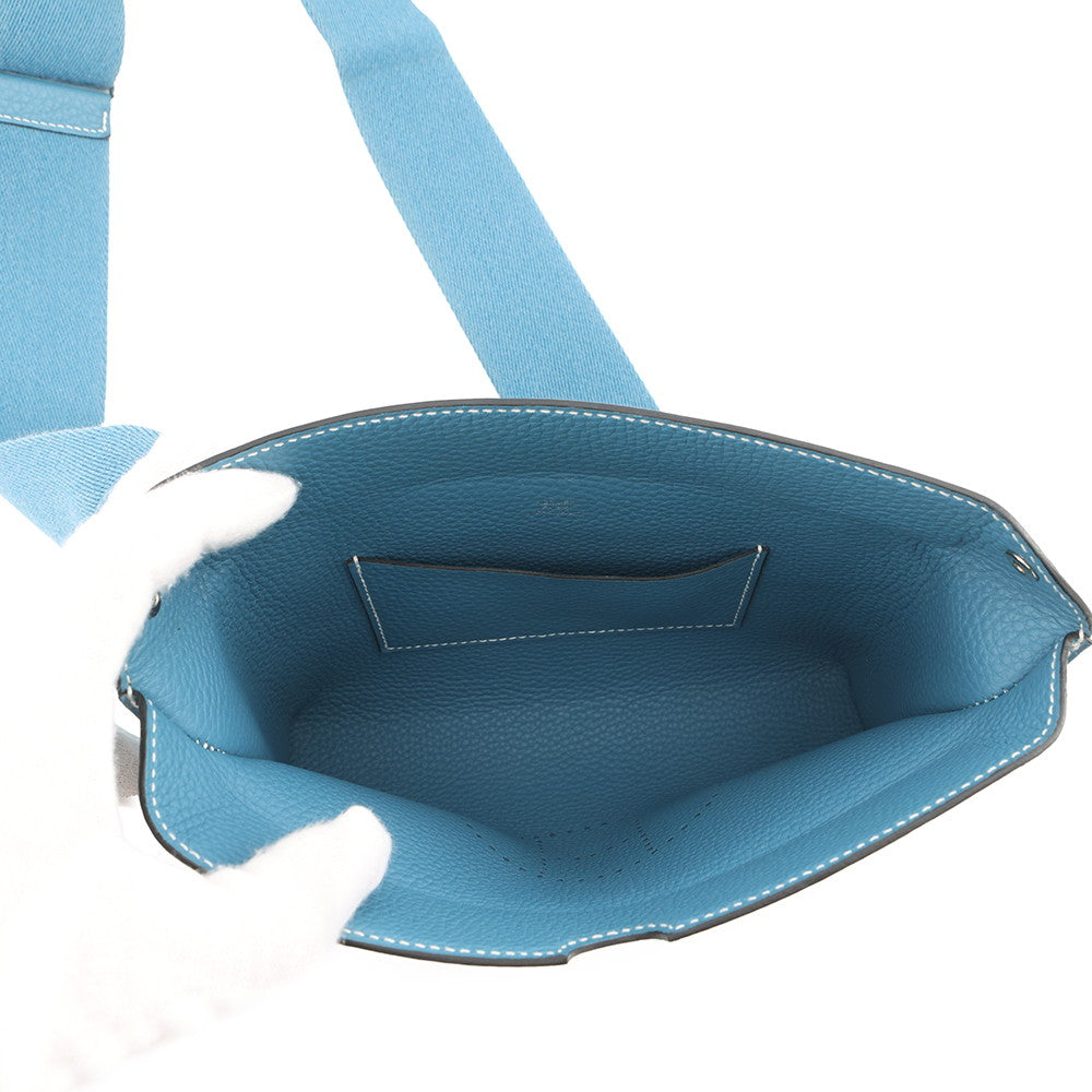 HERMES Videpoches Shoulder Bag New Blue Jean Togo Leather