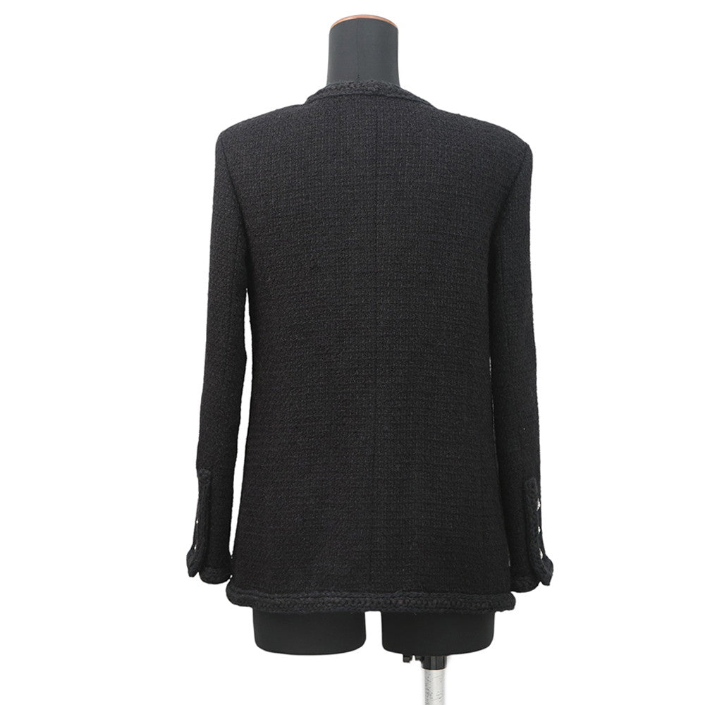 CHANEL CamelliaButton Collarless Jacket Size 34 BlackP75863 Tweed