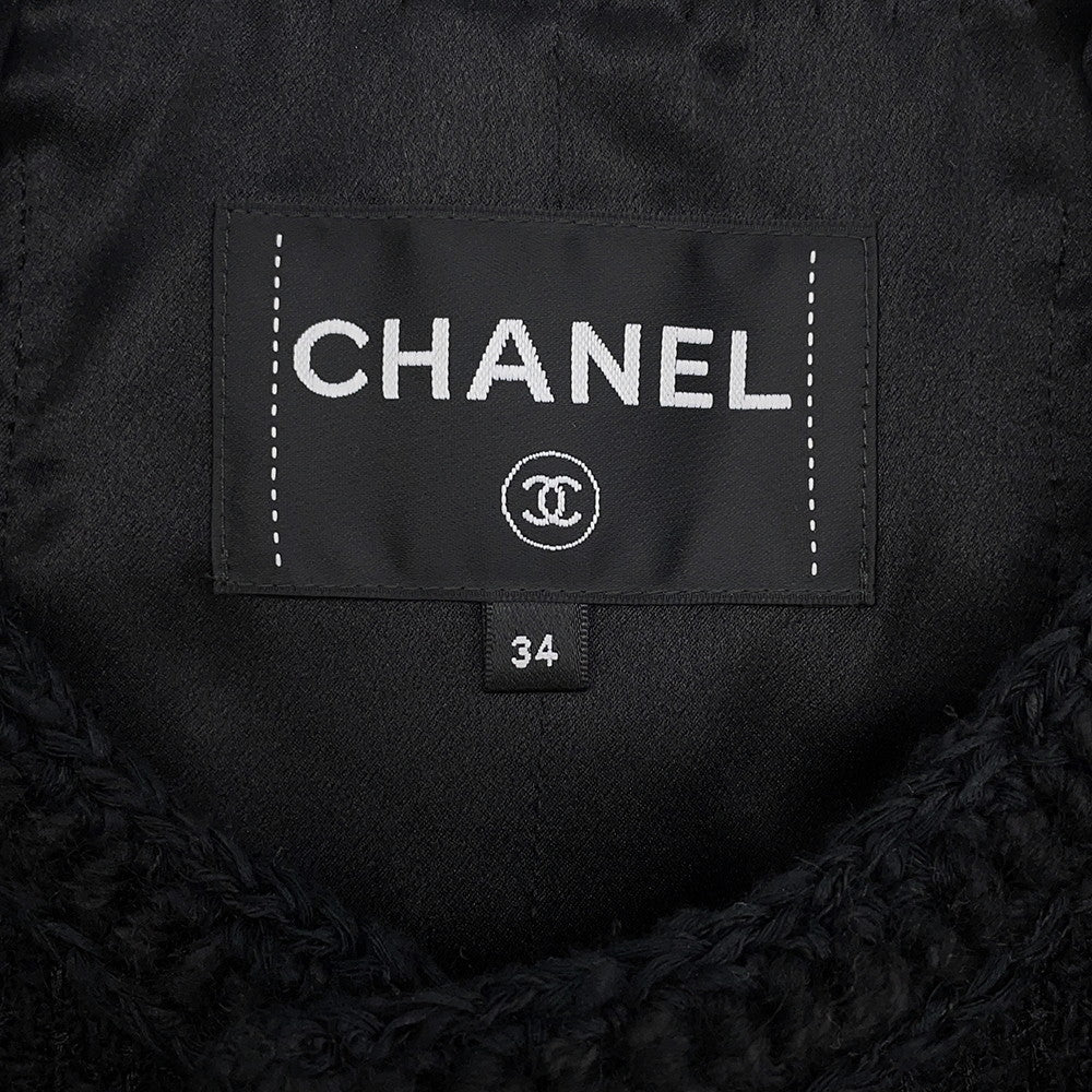 CHANEL CamelliaButton Collarless Jacket Size 34 BlackP75863 Tweed