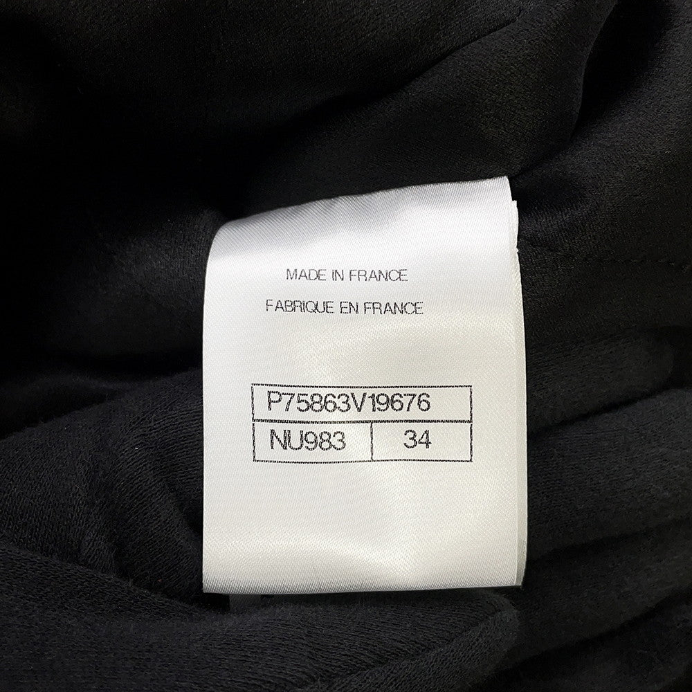 CHANEL CamelliaButton Collarless Jacket Size 34 BlackP75863 Tweed