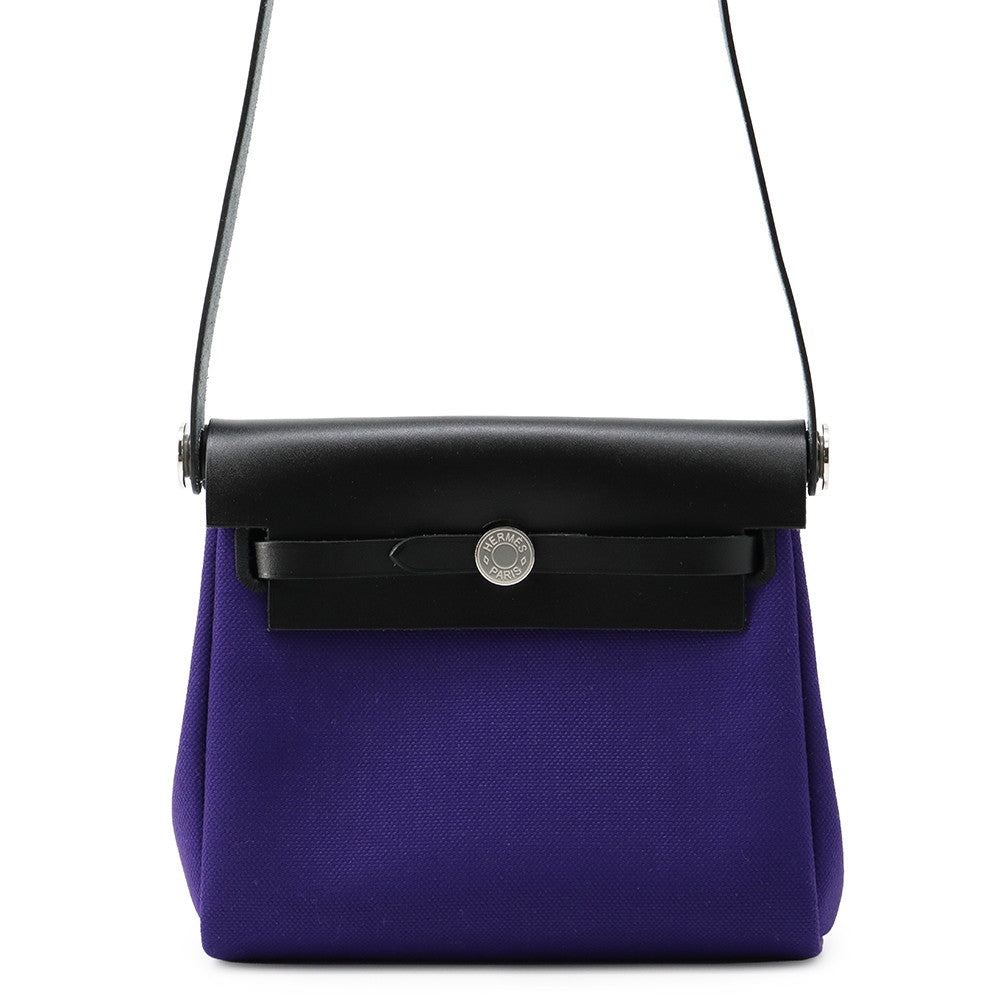 HERMES Herbag zip Purple/BlackH086430CK Toile H Vache Hunter Leather Size Mini