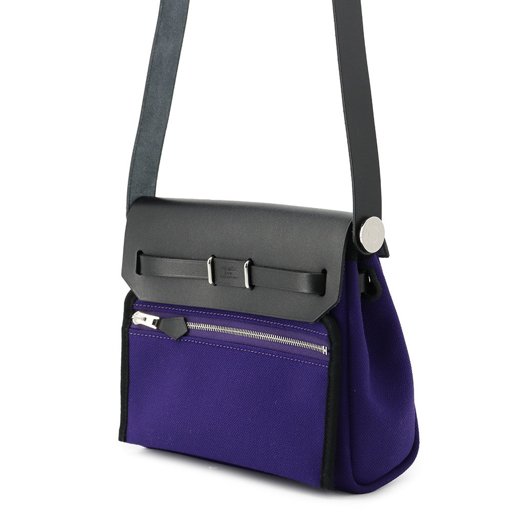 HERMES Herbag zip Purple/BlackH086430CK Toile H Vache Hunter Leather Size Mini