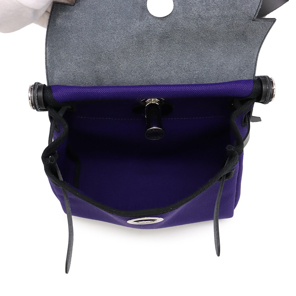 HERMES Herbag zip Purple/BlackH086430CK Toile H Vache Hunter Leather Size Mini