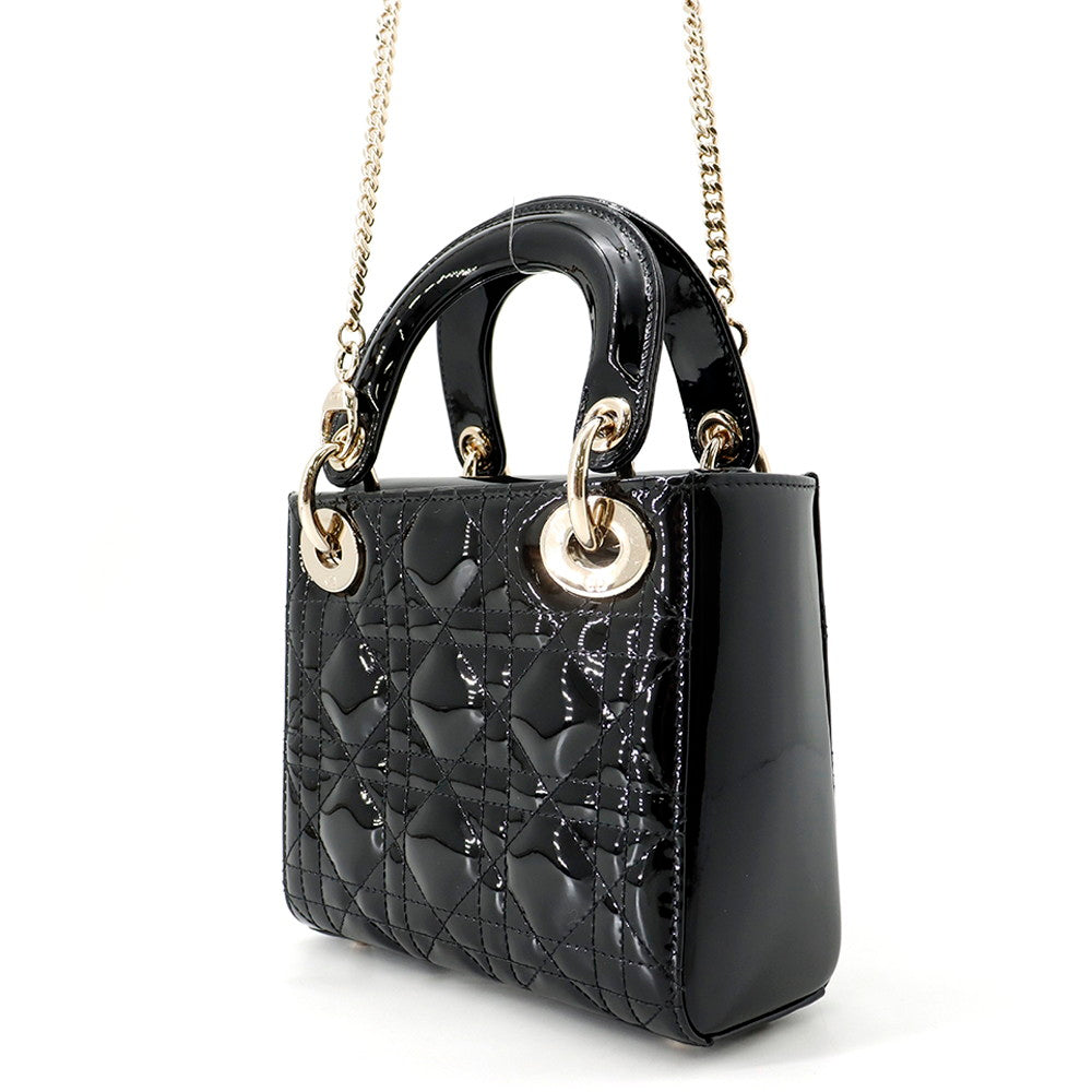 Dior Lady Dior Canage BlackM0505OWCB_M900 Patent Calf Leather Size Mini