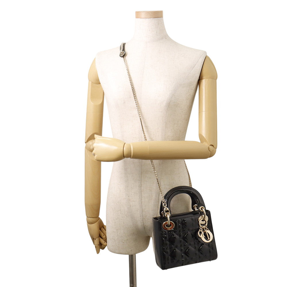 Dior Lady Dior Canage BlackM0505OWCB_M900 Patent Calf Leather Size Mini