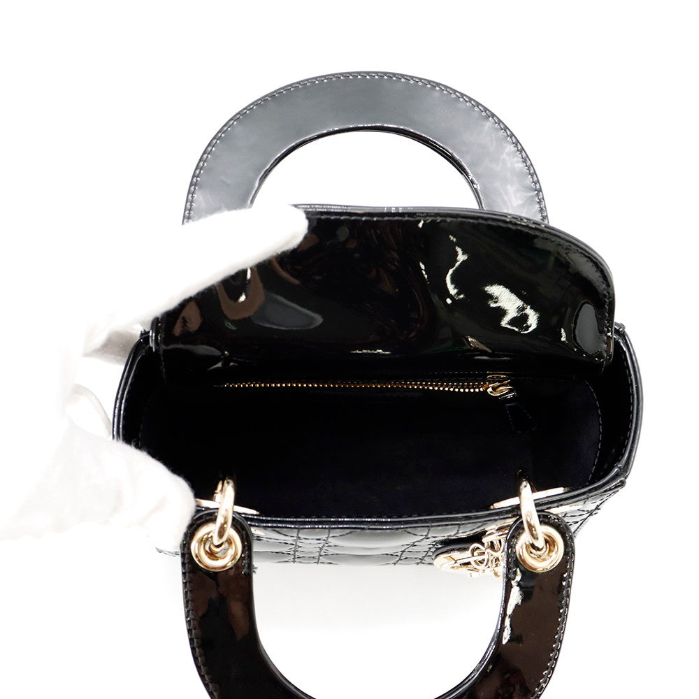 Dior Lady Dior Canage BlackM0505OWCB_M900 Patent Calf Leather Size Mini