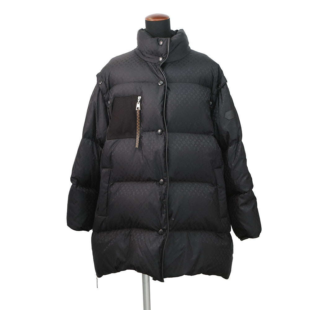 LOUIS VUITTON Monogram Down Jacket 2WAY Size 40 Noir Nylon100%