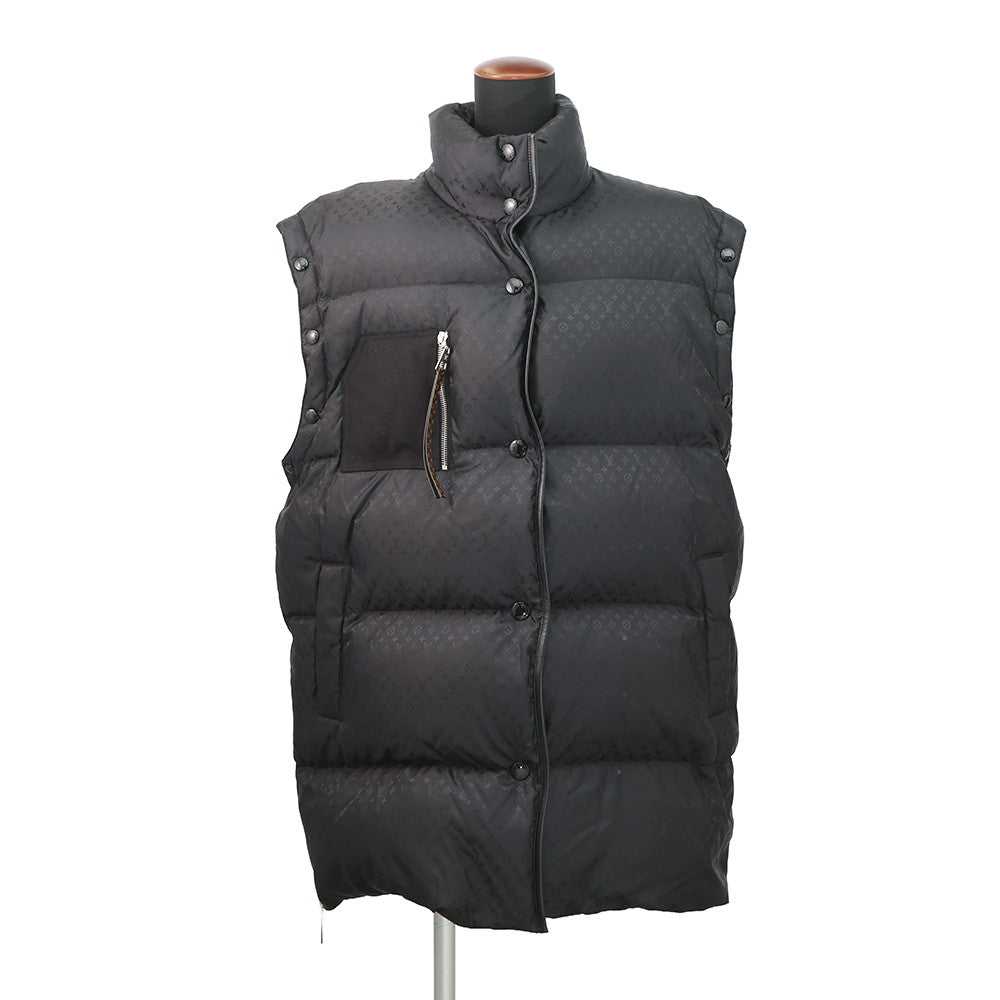 LOUIS VUITTON Monogram Down Jacket 2WAY Size 40 Noir Nylon100%