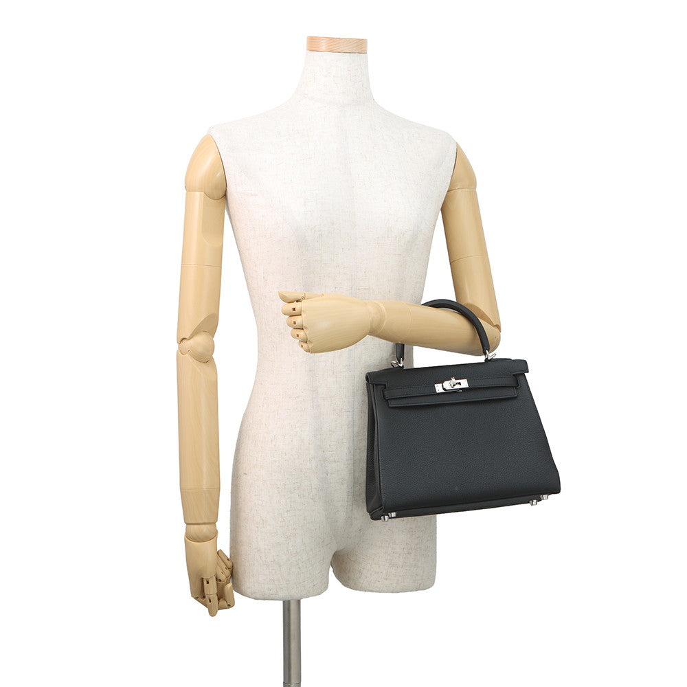 HERMES Kelly Retourne Black Togo Leather Size 25