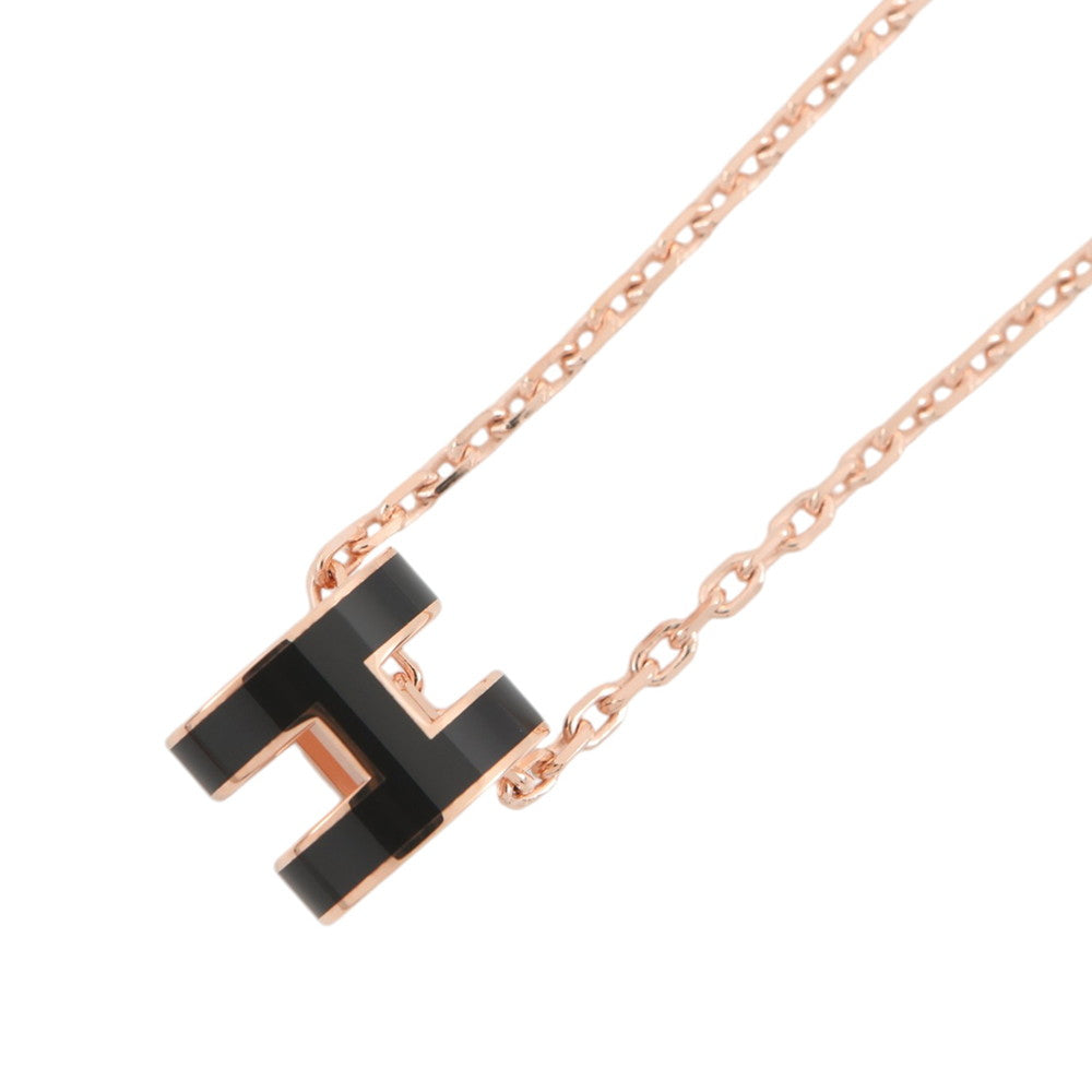 HERMES Pop Ash Necklace Size Mini Black Gold Plated Lacquer