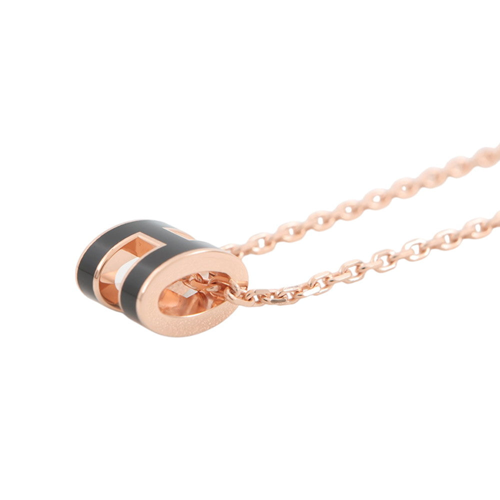 HERMES Pop Ash Necklace Size Mini Black Gold Plated Lacquer