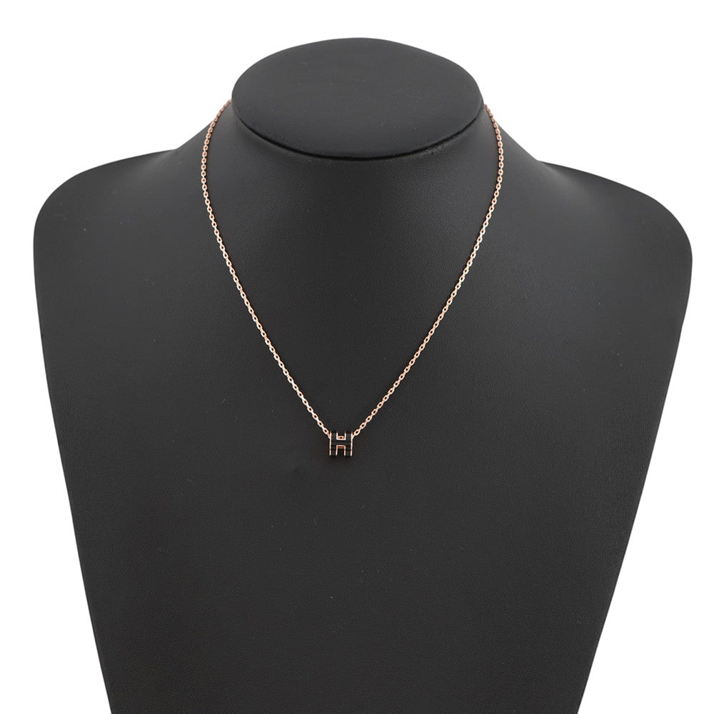 HERMES Pop Ash Necklace Size Mini Black Gold Plated Lacquer