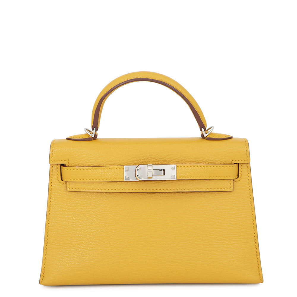HERMES Mini Kelly 2 Verso Jaune Ambre/Rose Tyrien Chevre Shamqila