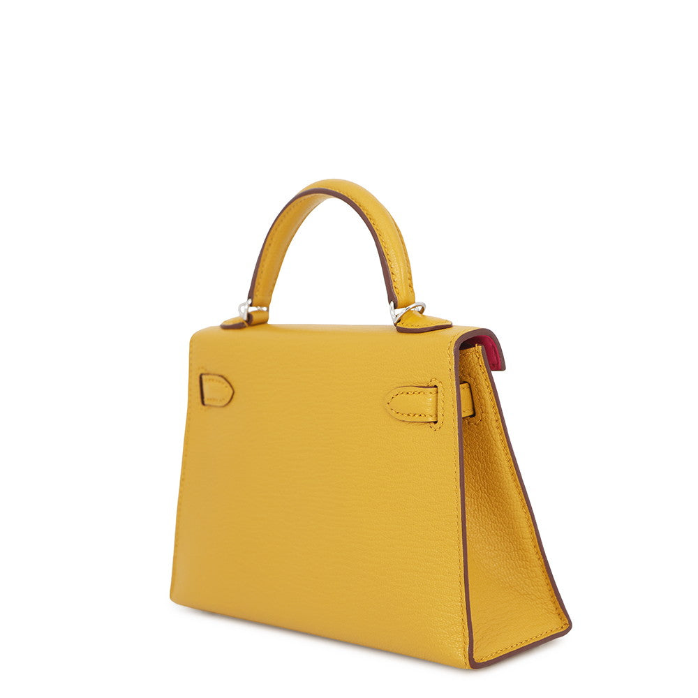HERMES Mini Kelly 2 Verso Jaune Ambre/Rose Tyrien Chevre Shamqila
