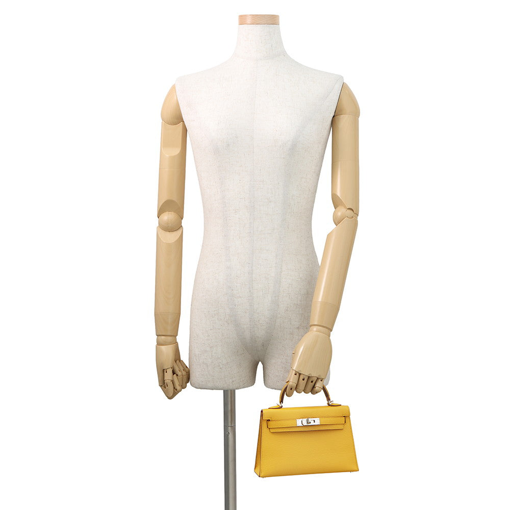 HERMES Mini Kelly 2 Verso Jaune Ambre/Rose Tyrien Chevre Shamqila