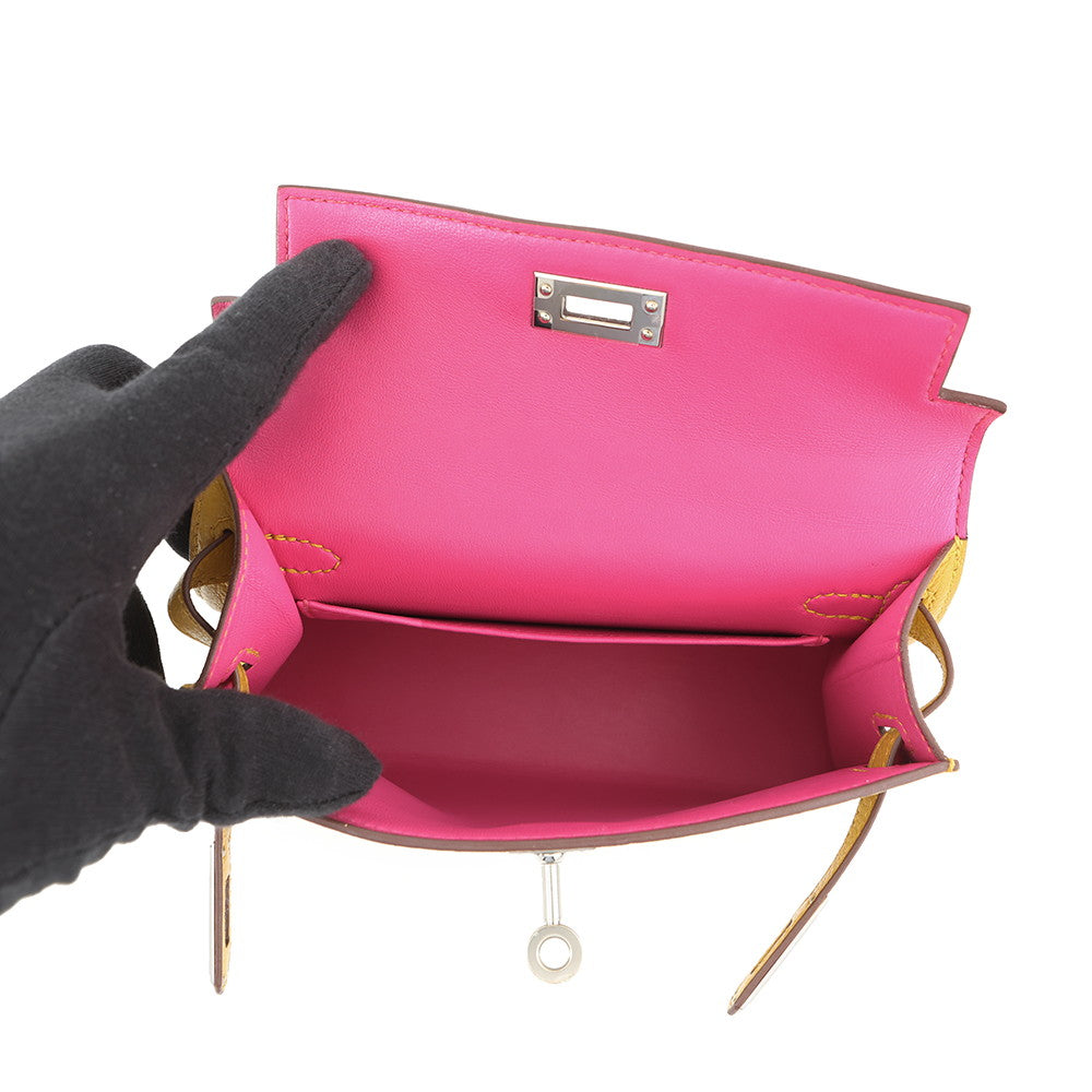 HERMES Mini Kelly 2 Verso Jaune Ambre/Rose Tyrien Chevre Shamqila