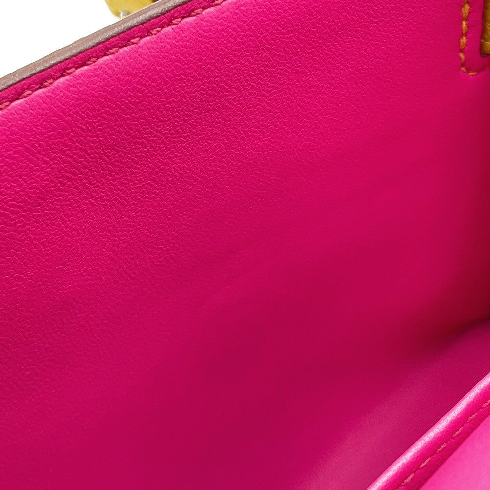 HERMES Mini Kelly 2 Verso Jaune Ambre/Rose Tyrien Chevre Shamqila