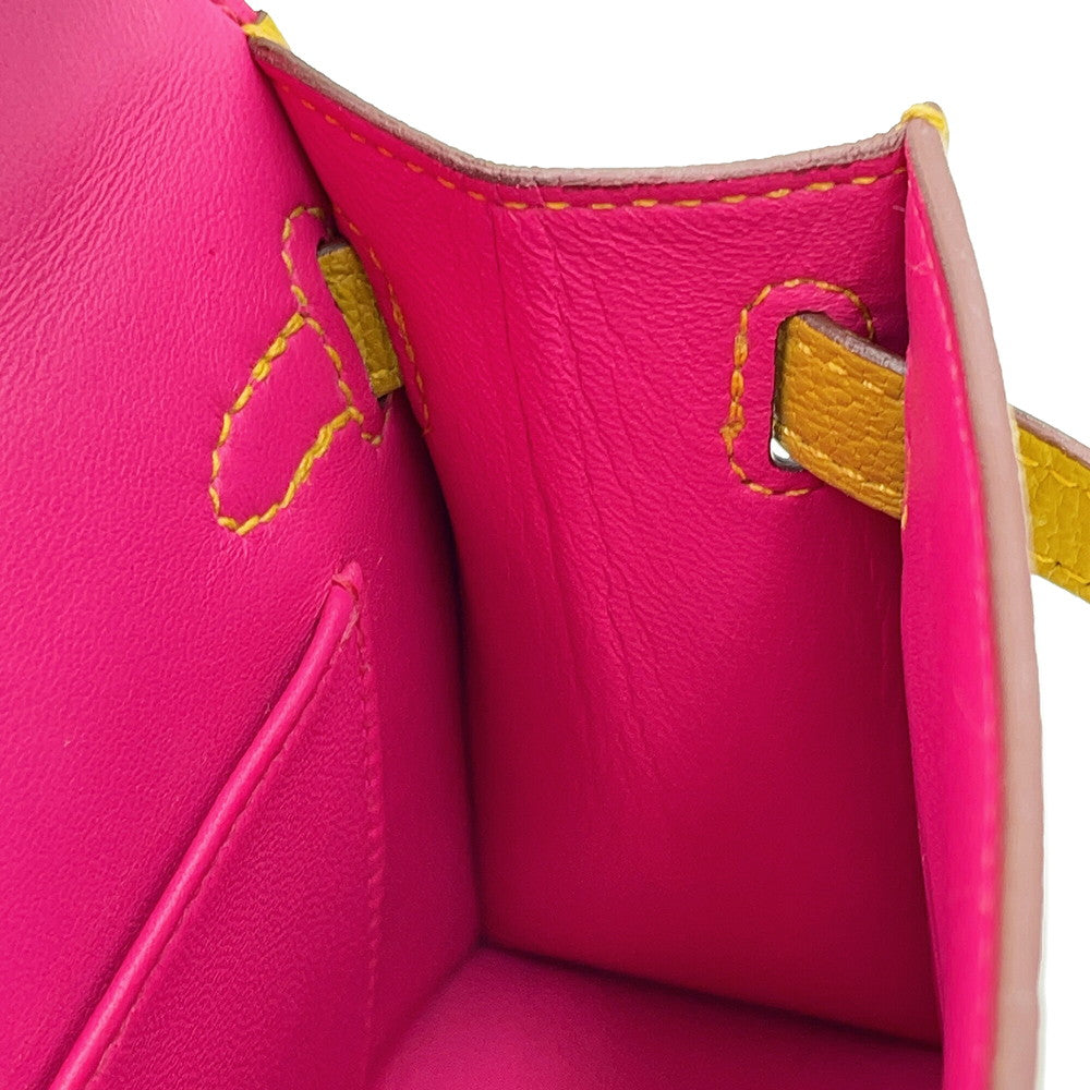 HERMES Mini Kelly 2 Verso Jaune Ambre/Rose Tyrien Chevre Shamqila