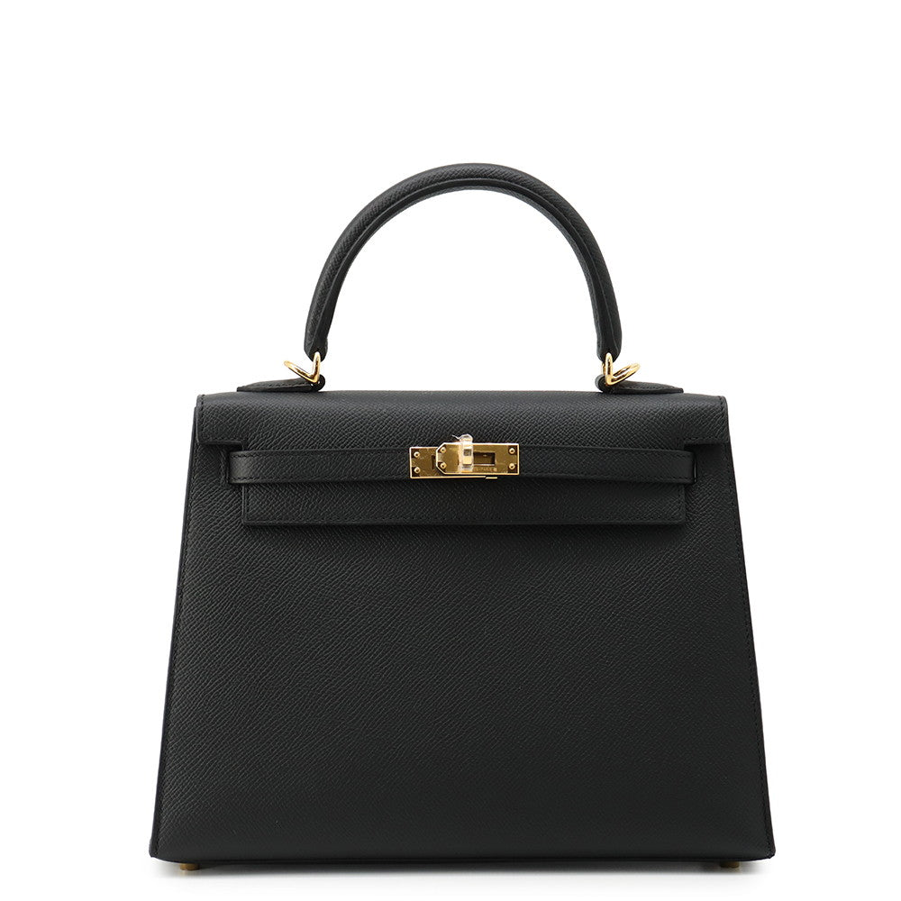 HERMES Kelly Sellier Black Epsom Size 25