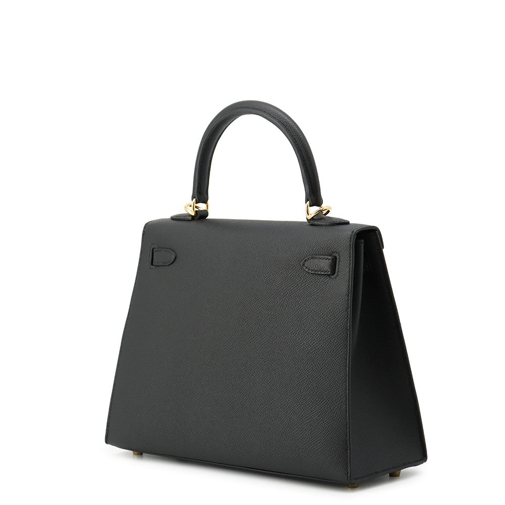 HERMES Kelly Sellier Black Epsom Size 25
