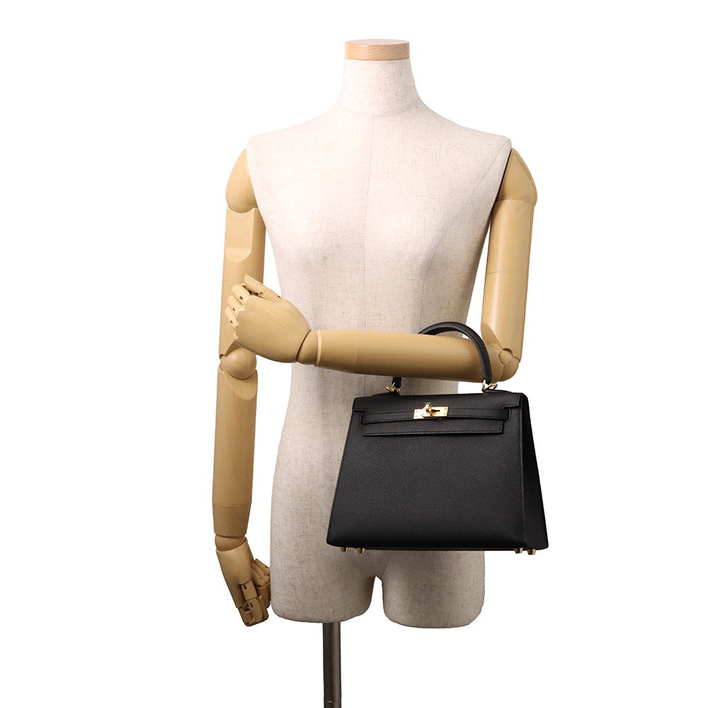 HERMES Kelly Sellier Black Epsom Size 25