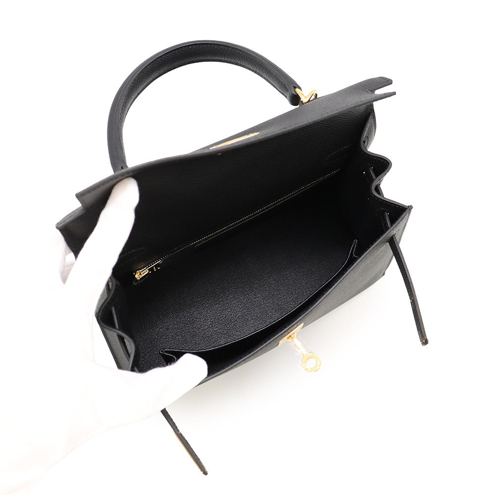 HERMES Kelly Sellier Black Epsom Size 25