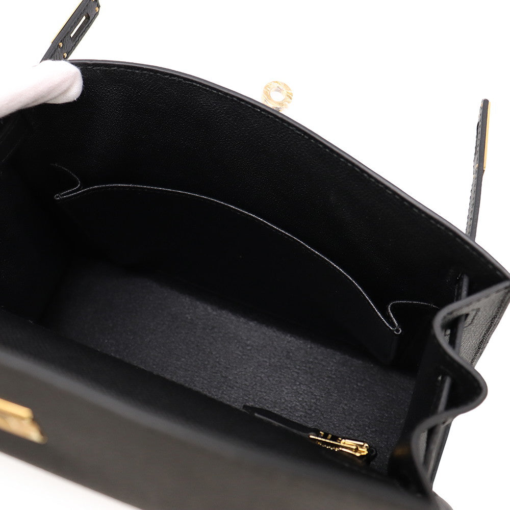 HERMES Kelly Sellier Black Epsom Size 25