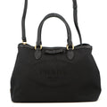 PRADA Logo jacquard 2WAY Tote Bag Black1BA579 Canvas Leather