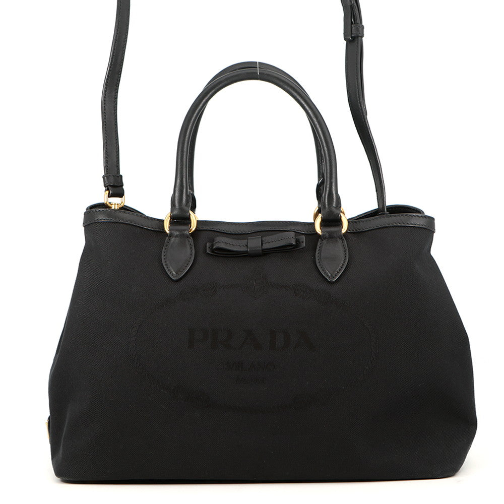 PRADA Logo jacquard 2WAY Tote Bag Black1BA579 Canvas Leather
