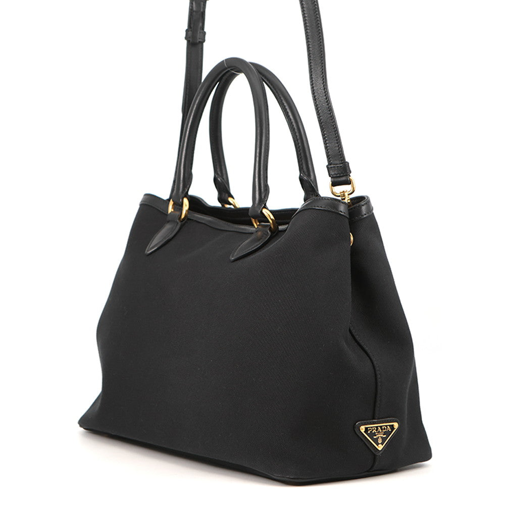 PRADA Logo jacquard 2WAY Tote Bag Black1BA579 Canvas Leather
