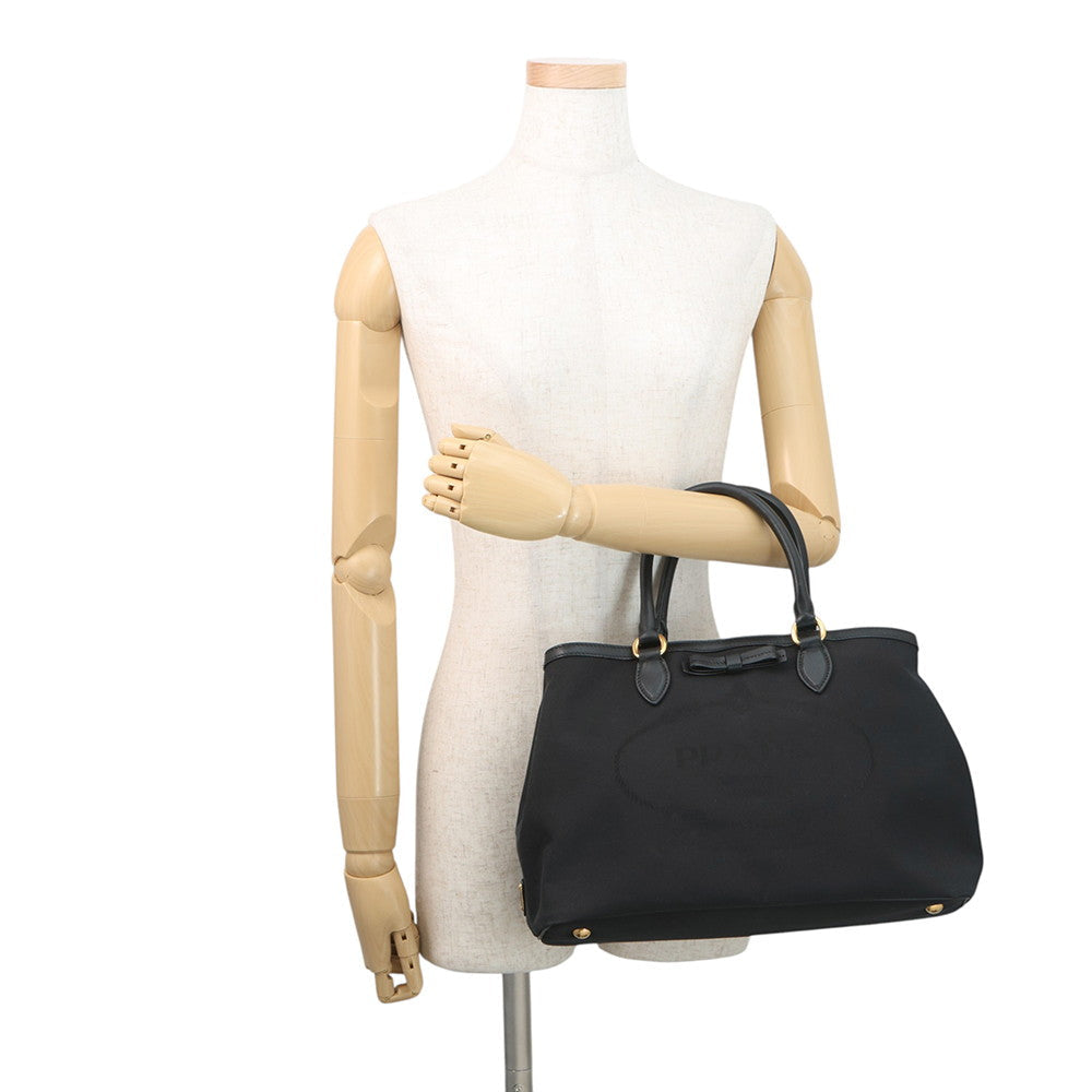 PRADA Logo jacquard 2WAY Tote Bag Black1BA579 Canvas Leather