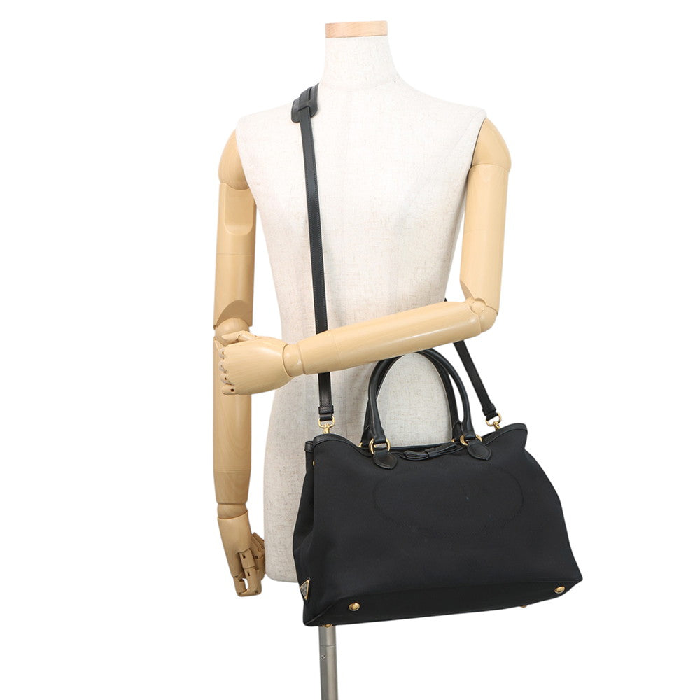 PRADA Logo jacquard 2WAY Tote Bag Black1BA579 Canvas Leather