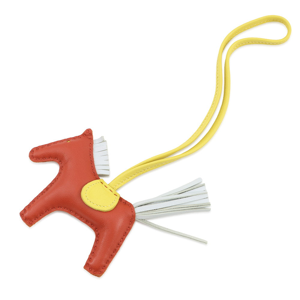 HERMES Rodeo Bag Charm Carnelian/Lime/Blue Brume Lambskin Size PM
