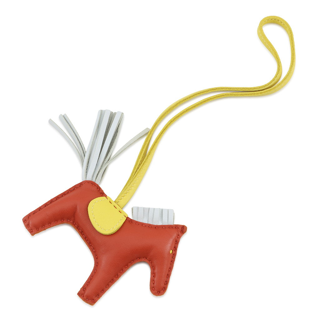 HERMES Rodeo Bag Charm Carnelian/Lime/Blue Brume Lambskin Size PM
