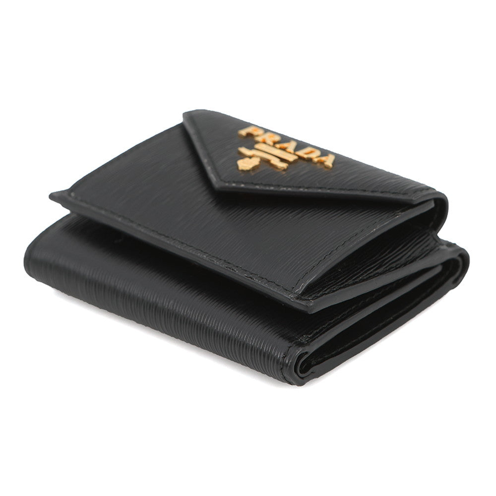 PRADA Vitello Move Tri-fold Compact Wallet Black1MH021 Leather